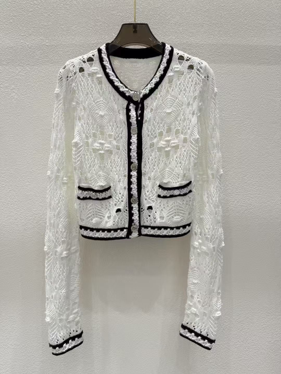 260315 New spring-autumn style open-weave knitted cardigan