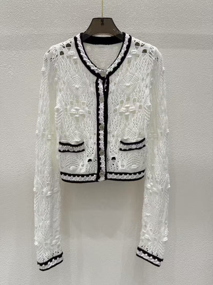 260315 New spring-autumn style open-weave knitted cardigan