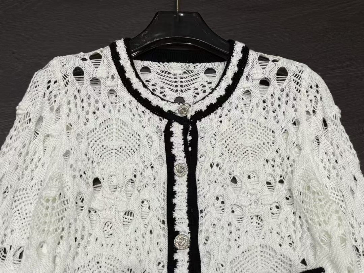 260315 New spring-autumn style open-weave knitted cardigan