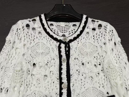 260315 New spring-autumn style open-weave knitted cardigan