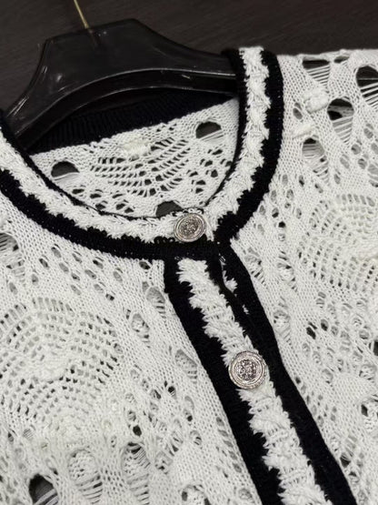 260315 New spring-autumn style open-weave knitted cardigan