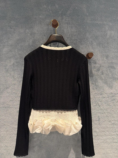 260315 New spring-autumn style heavy-duty sequin color-matched patchwork knitted cardigan