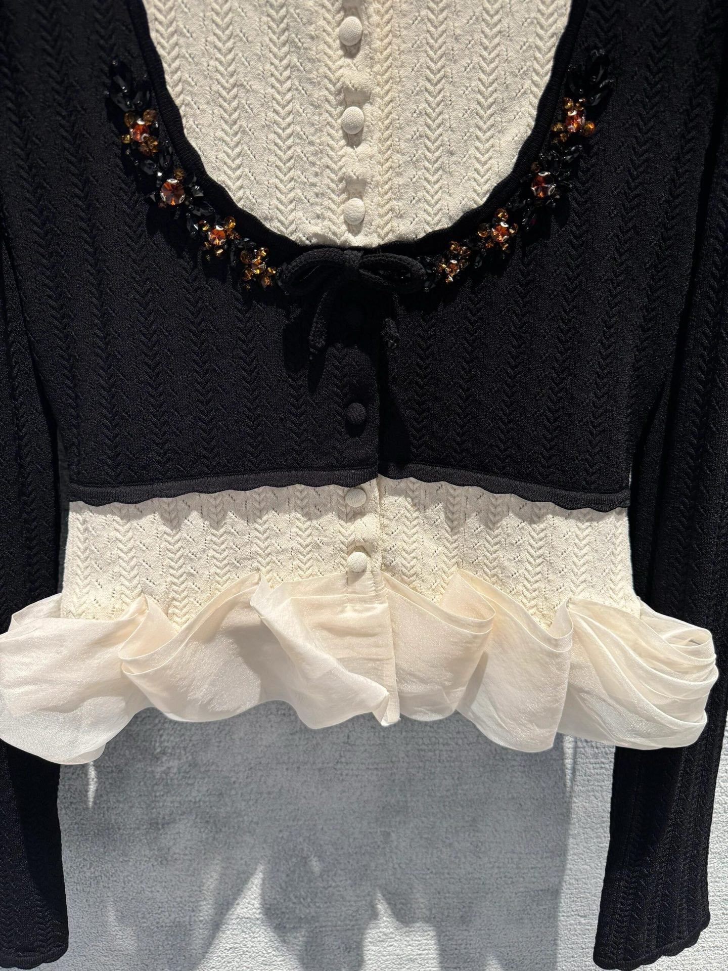 260315 New spring-autumn style heavy-duty sequin color-matched patchwork knitted cardigan