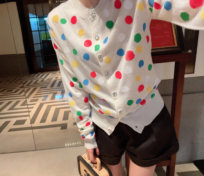 260315 New spring-autumn colorful polka dot knitted cardigan