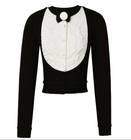 260315 New spring-autumn style black and white striped knitted cardigan