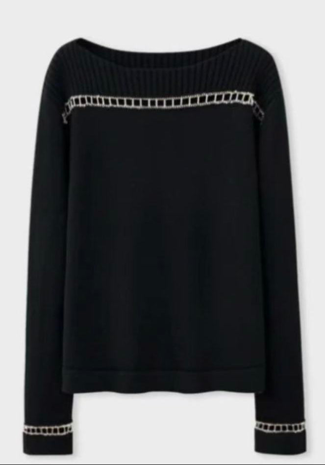 260315 New spring-autumn style black and gold chain knitted sweater