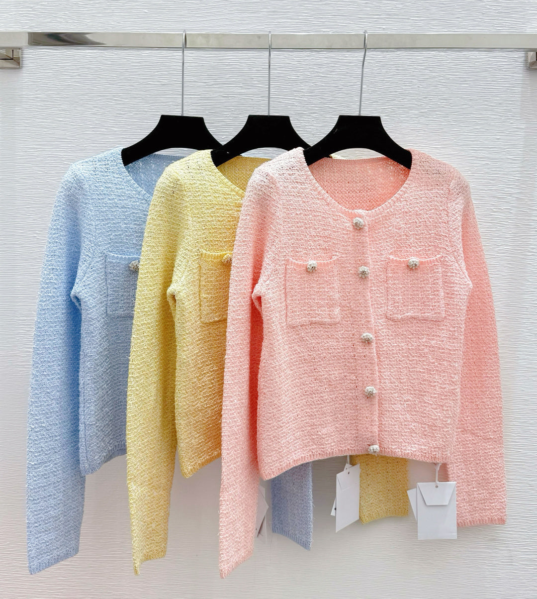 260317 New high-quality knitted round-neck cardigan
