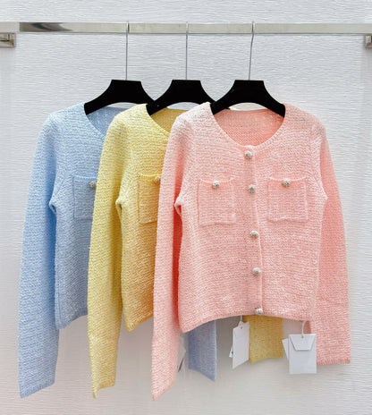 260317 New high-quality knitted round-neck cardigan