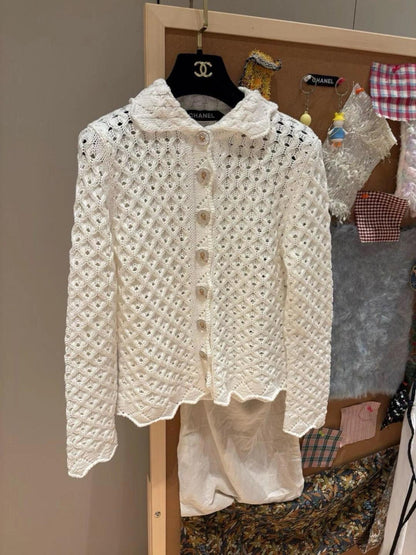 260317 New high-quality open-weave knitted cardigan