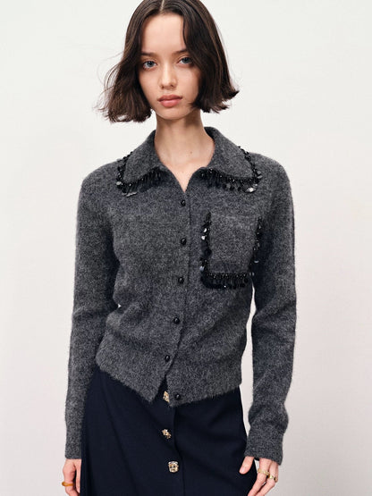 260317 New high-quality French-style beaded frill cardigan