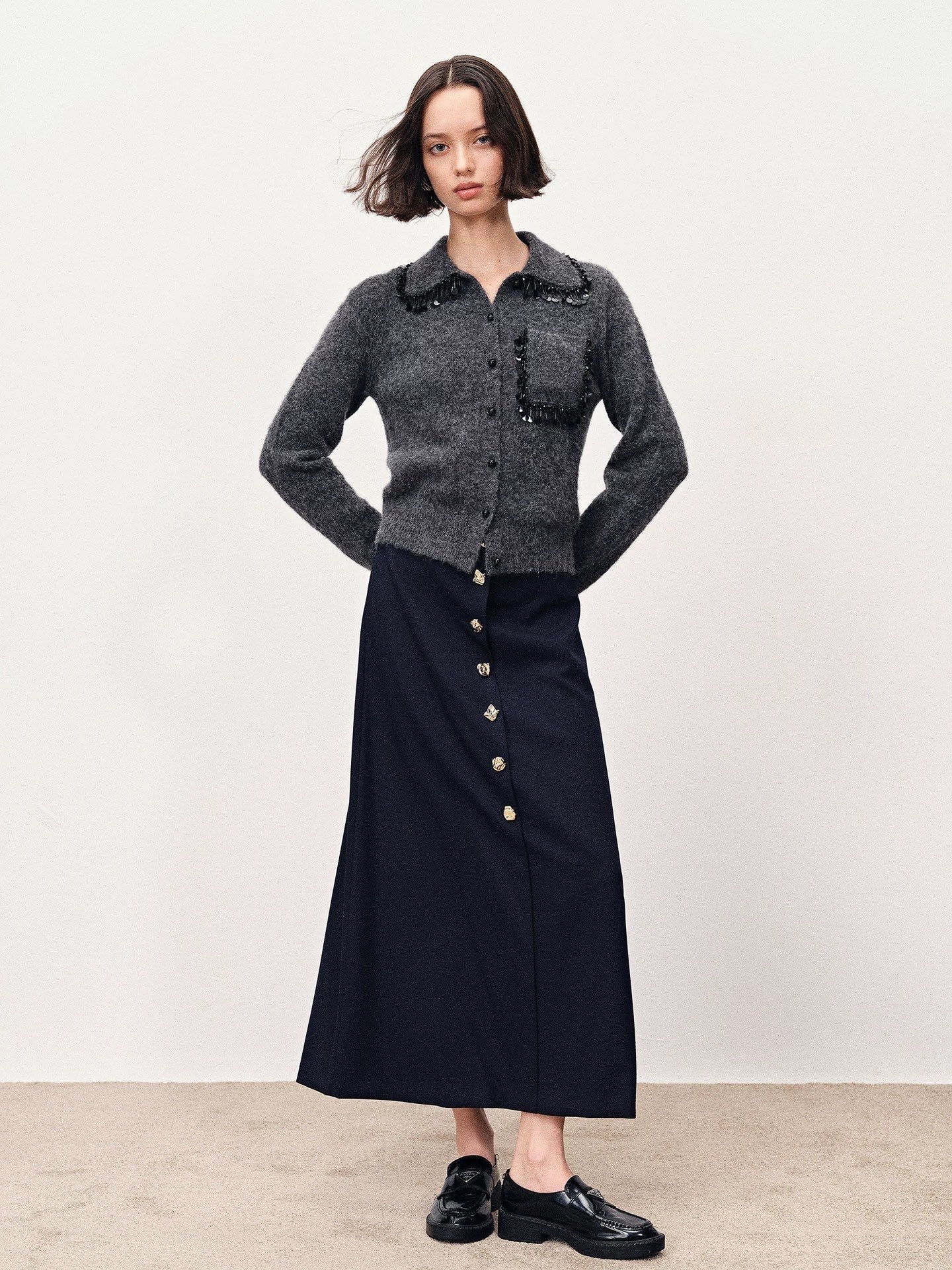 260317 New high-quality French-style beaded frill cardigan