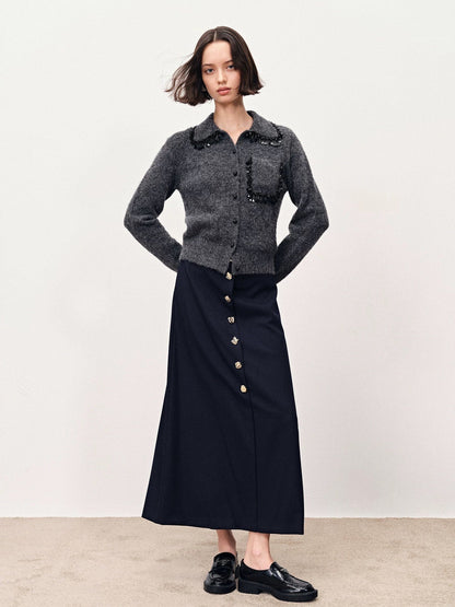 260317 New high-quality French-style beaded frill cardigan