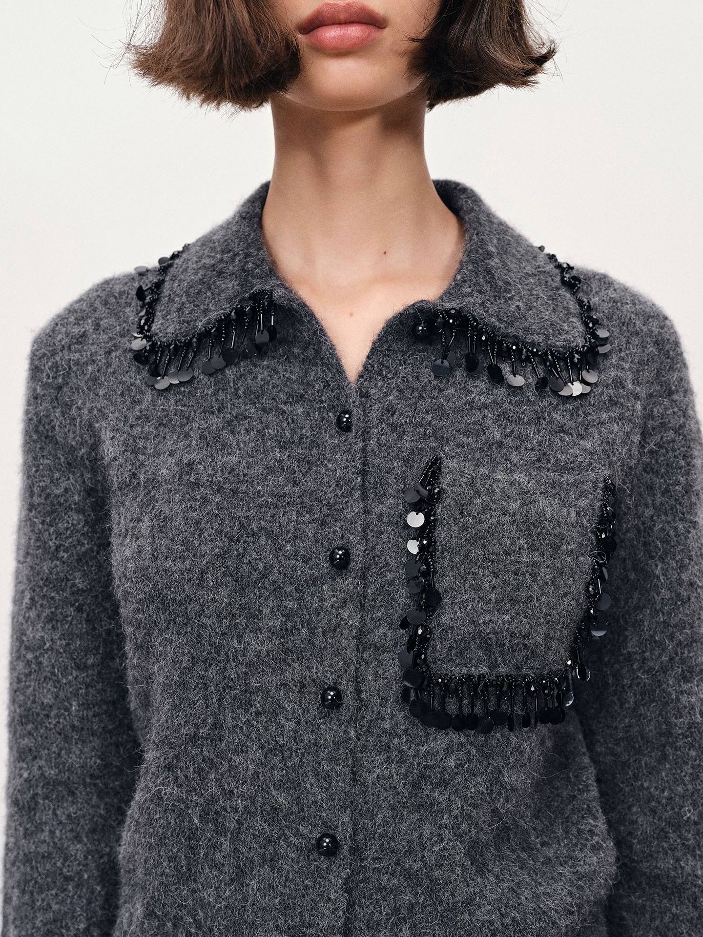 260317 New high-quality French-style beaded frill cardigan