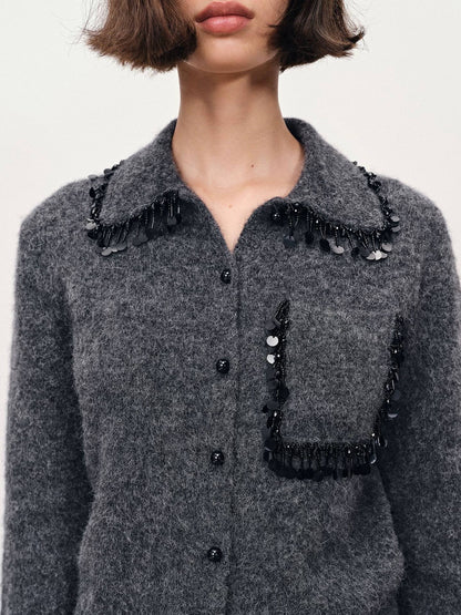 260317 New high-quality French-style beaded frill cardigan