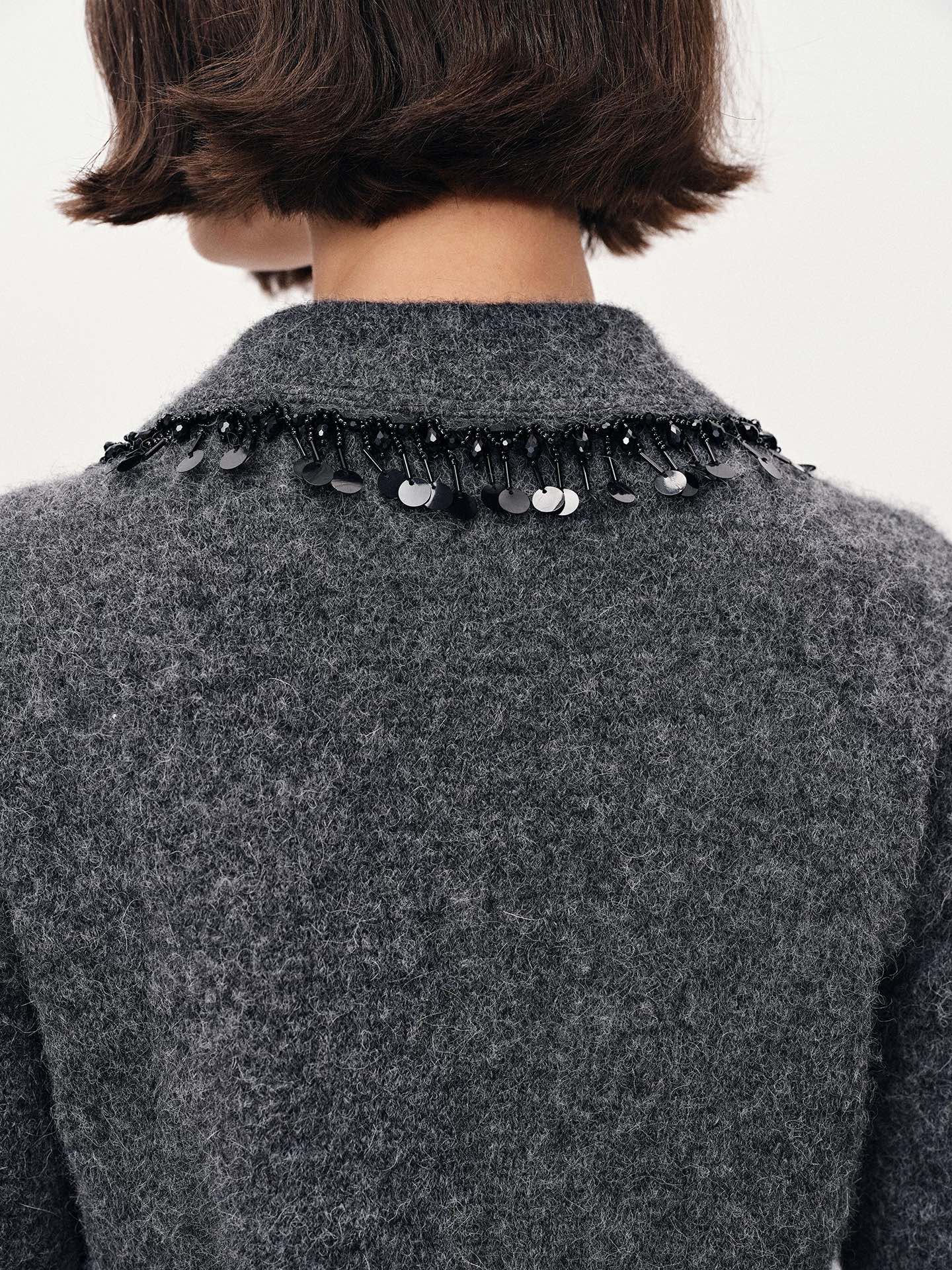 260317 New high-quality French-style beaded frill cardigan