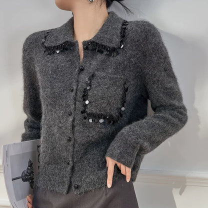 260317 New high-quality French-style beaded frill cardigan