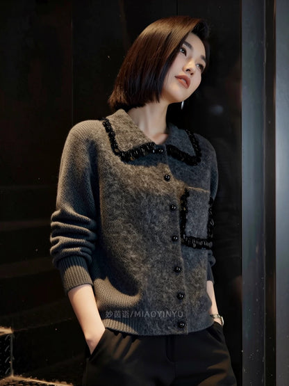 260317 New high-quality French-style beaded frill cardigan