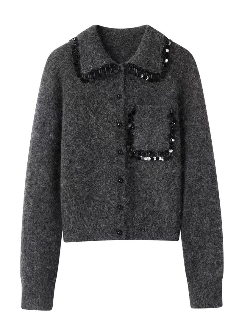 260317 New high-quality French-style beaded frill cardigan