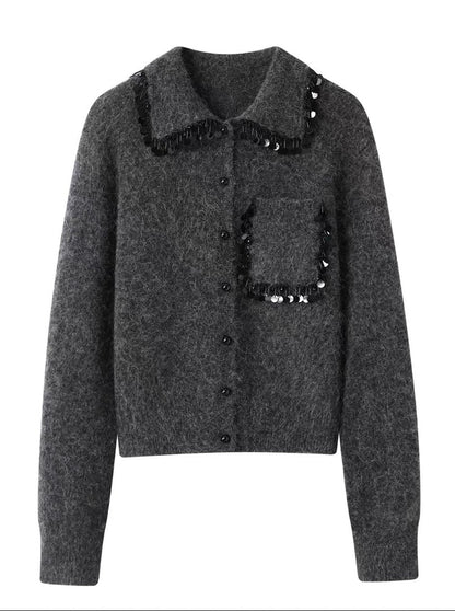 260317 New high-quality French-style beaded frill cardigan