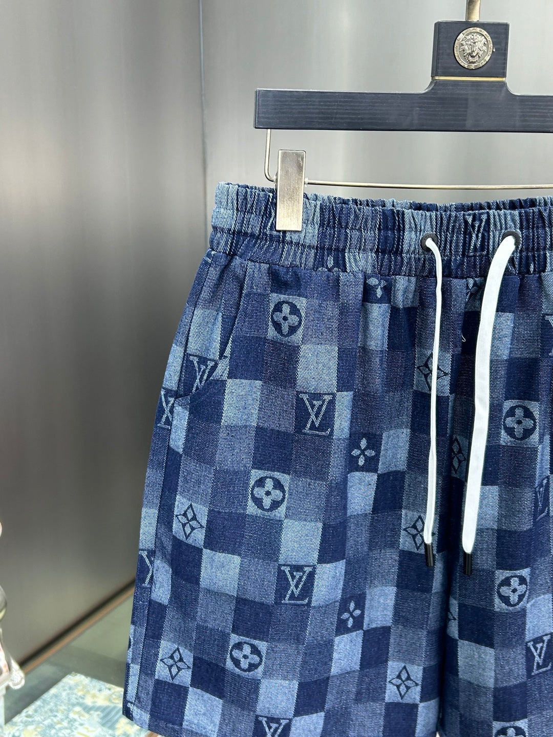 260323 New high-quality full-print checkered denim shorts
