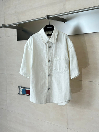 260323 New top-quality jacquard custom fabric denim short-sleeved shirt