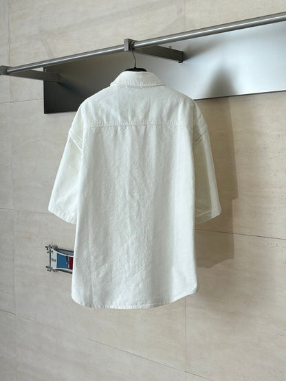 260323 New top-quality jacquard custom fabric denim short-sleeved shirt