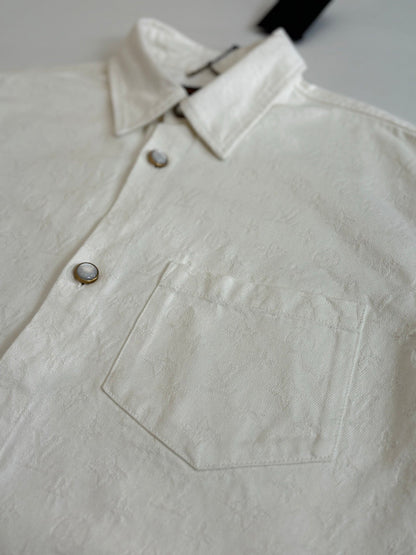 260323 New top-quality jacquard custom fabric denim short-sleeved shirt