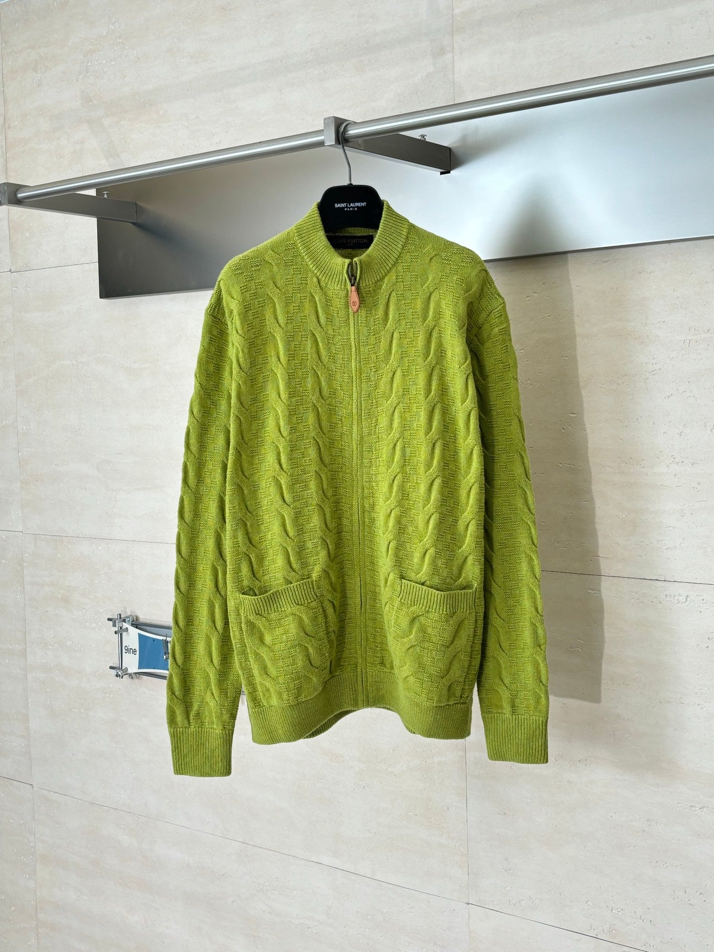 260323 New high-quality check jacquard textured knitted pullover sweater with zipper closure