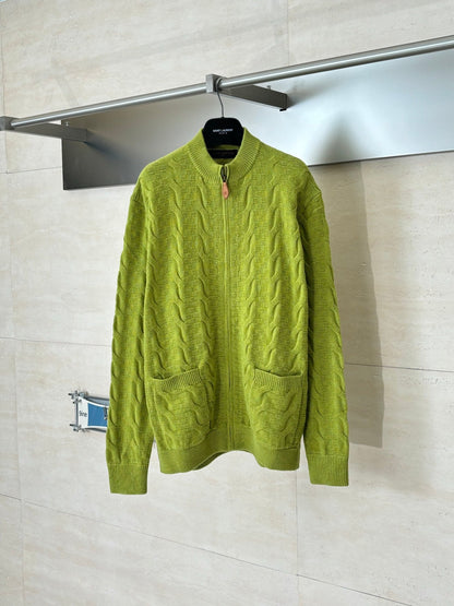 260323 New high-quality check jacquard textured knitted pullover sweater with zipper closure