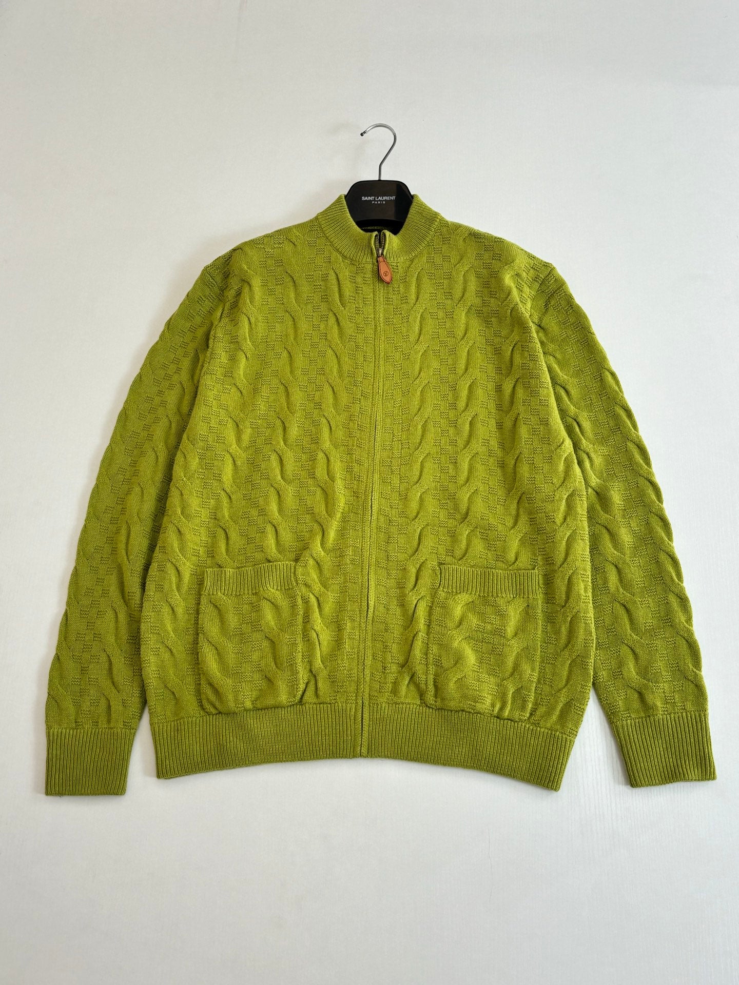 260323 New high-quality check jacquard textured knitted pullover sweater with zipper closure