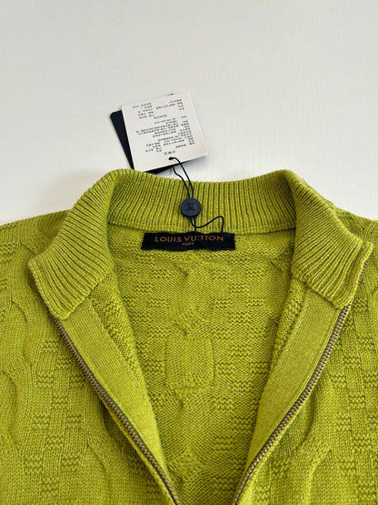 260323 New high-quality check jacquard textured knitted pullover sweater with zipper closure