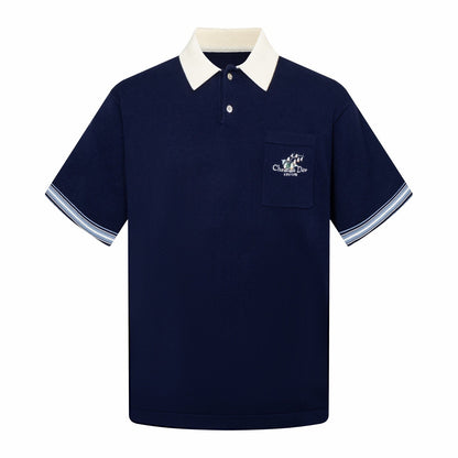 260323 New top-quality, flawlessly crafted bellflower embroidery wool-polyester POLO
