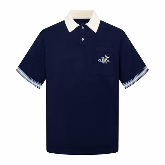 260323 New top-quality, flawlessly crafted bellflower embroidery wool-polyester POLO