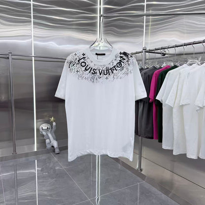 260323 New high-quality T-shirt with printed and embroidered collar design
