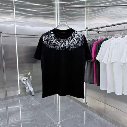 260323 New high-quality T-shirt with printed and embroidered collar design