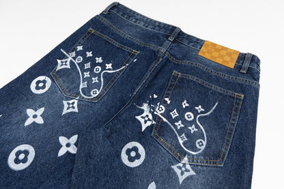 260323 New high-quality hand-painted denim trousers with exquisite craftsmanship