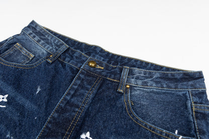 260323 New high-quality hand-painted denim trousers with exquisite craftsmanship