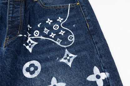 260323 New high-quality hand-painted denim trousers with exquisite craftsmanship