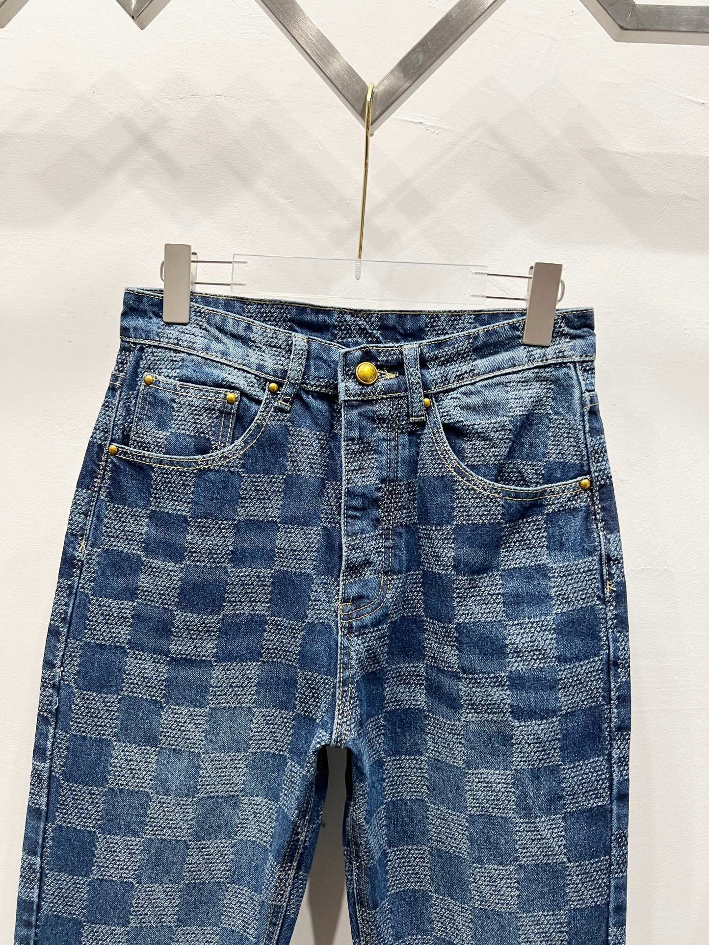 260323 New high-quality checkered denim trousers