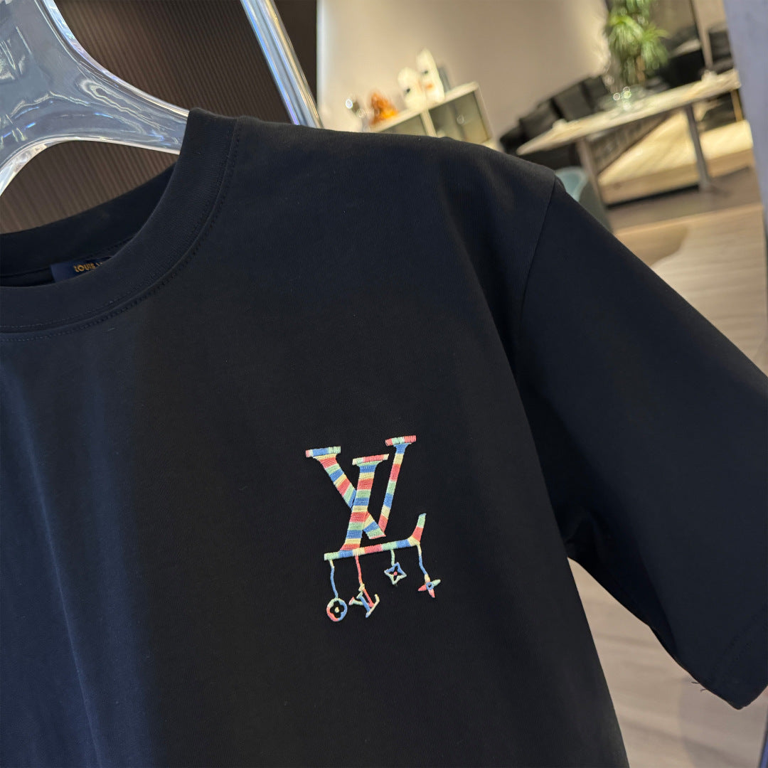 260323 New high-quality rainbow-patterned embroidered T-shirt