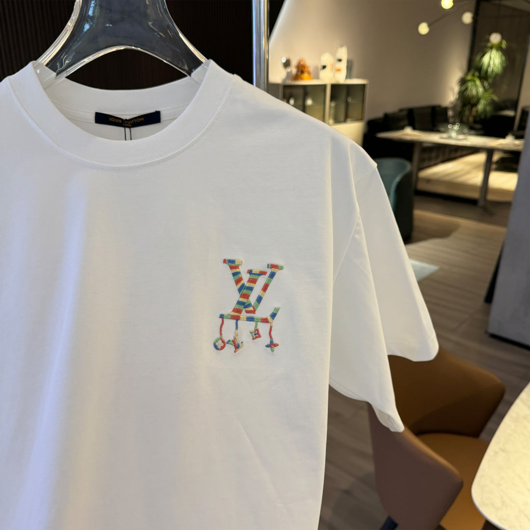 260323 New high-quality rainbow-patterned embroidered T-shirt