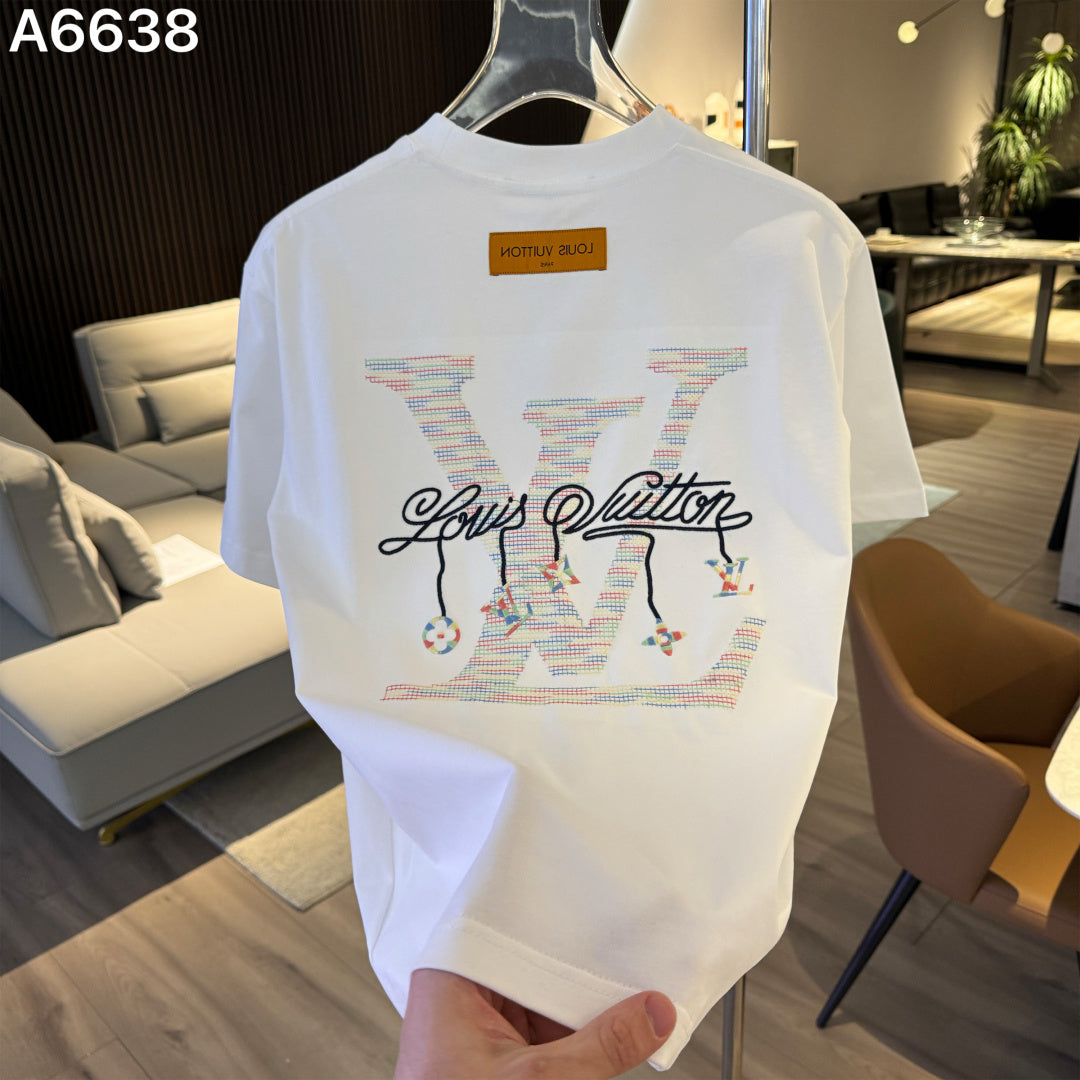 260323 New high-quality rainbow-patterned embroidered T-shirt