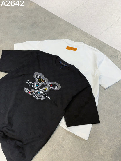 260323 New high-quality custom jacquard fabric embroidered T-shirt