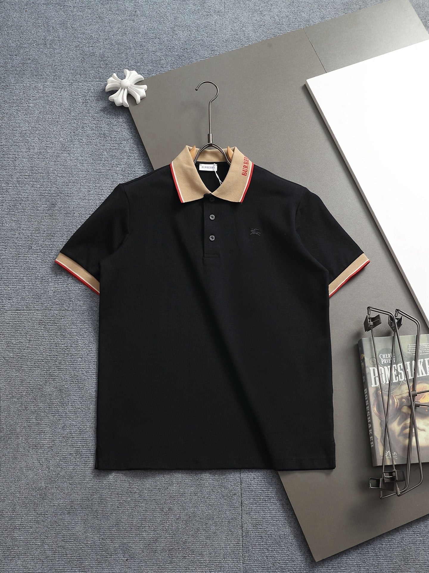 260415 New high-quality checked patchwork knit collar polo shirt