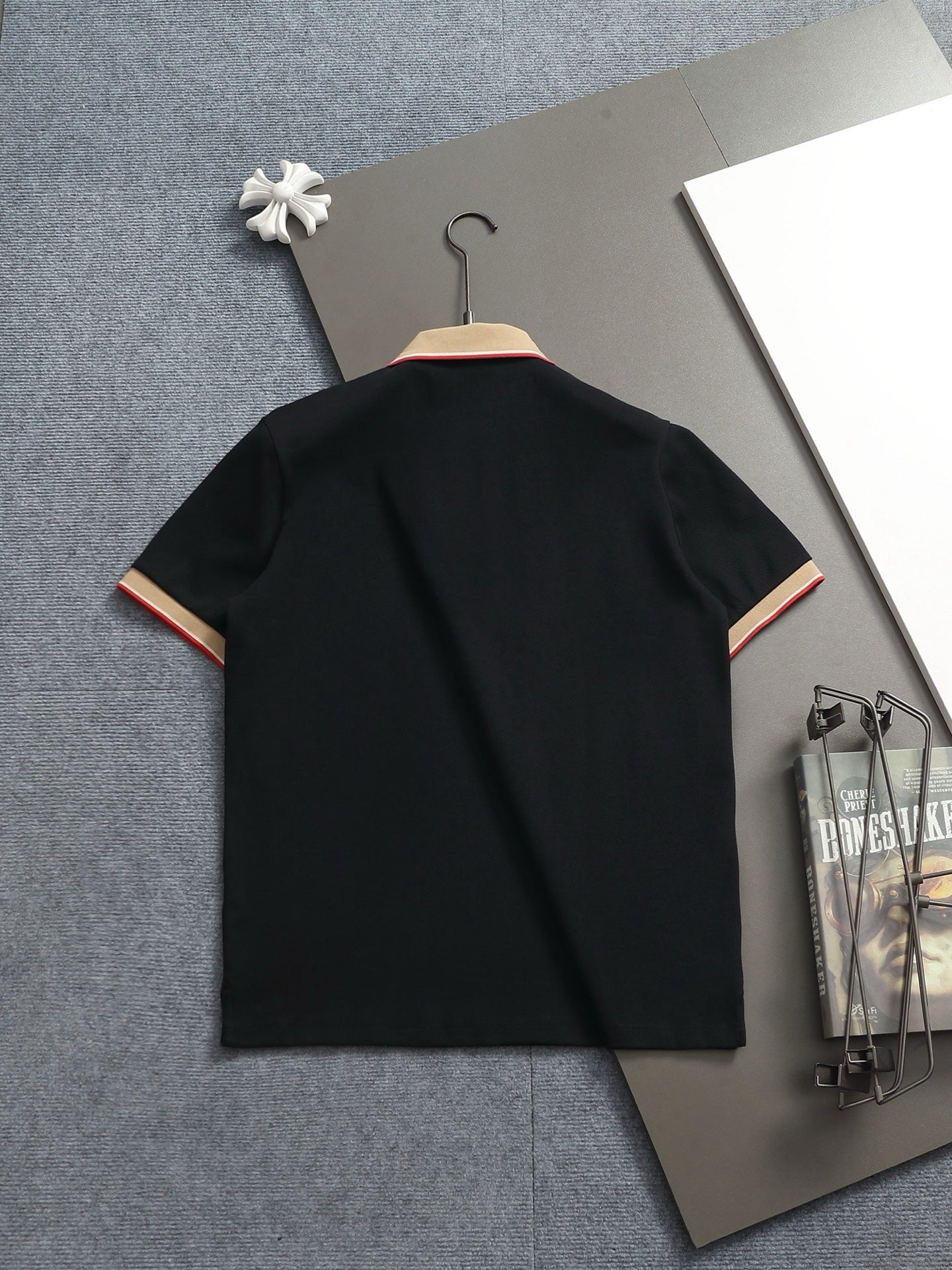 260415 New high-quality checked patchwork knit collar polo shirt