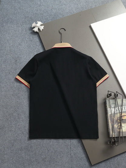 260415 New high-quality checked patchwork knit collar polo shirt