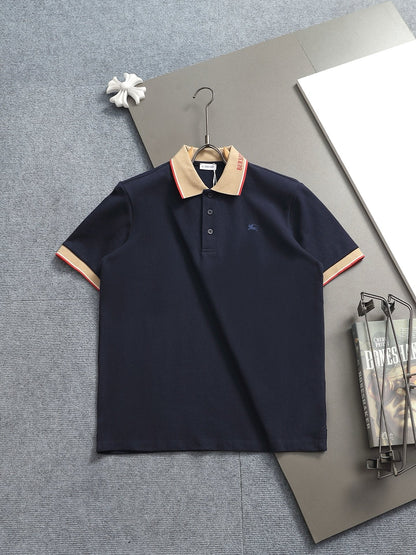 260415 New high-quality checked patchwork knit collar polo shirt
