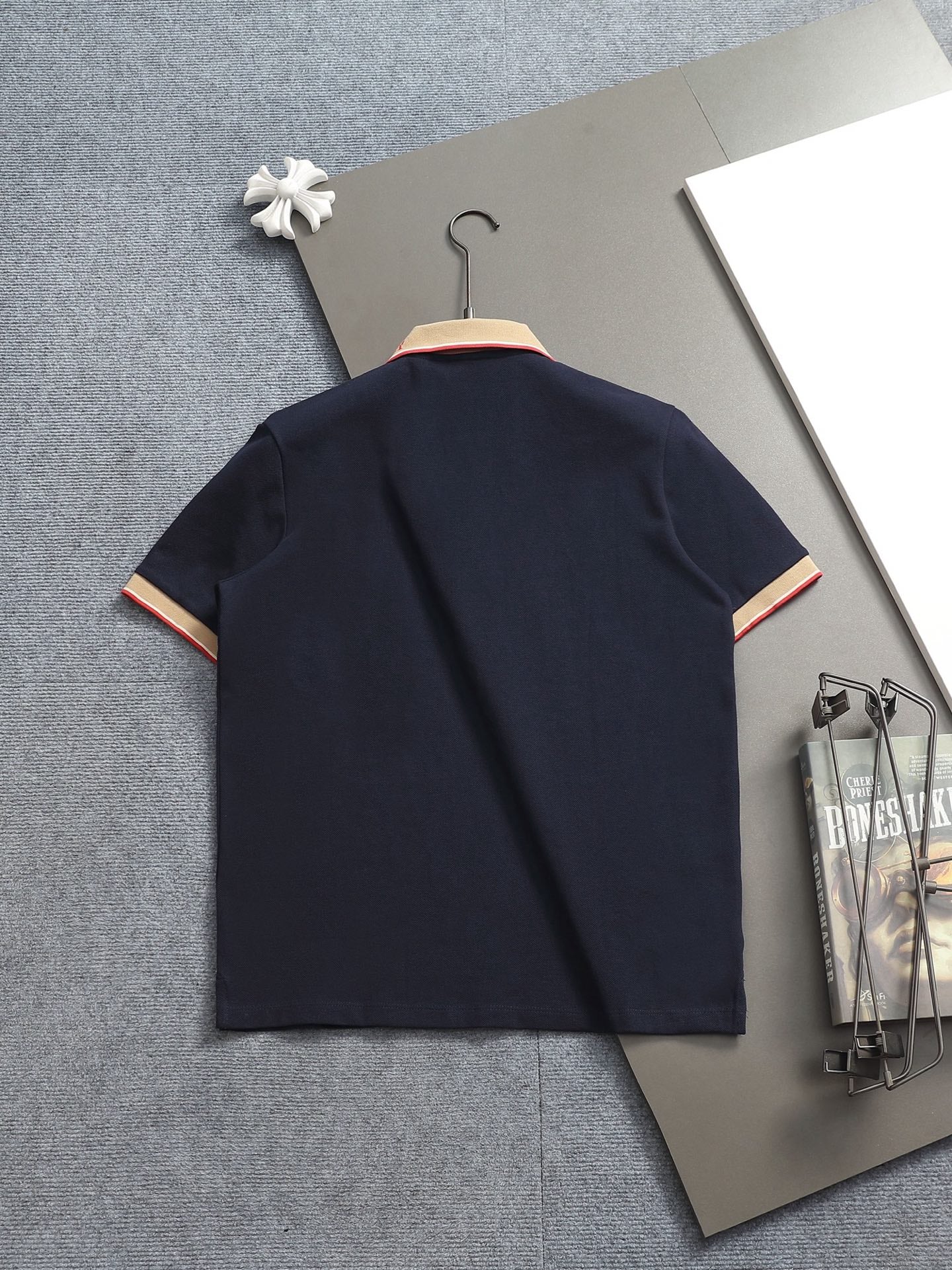 260415 New high-quality checked patchwork knit collar polo shirt