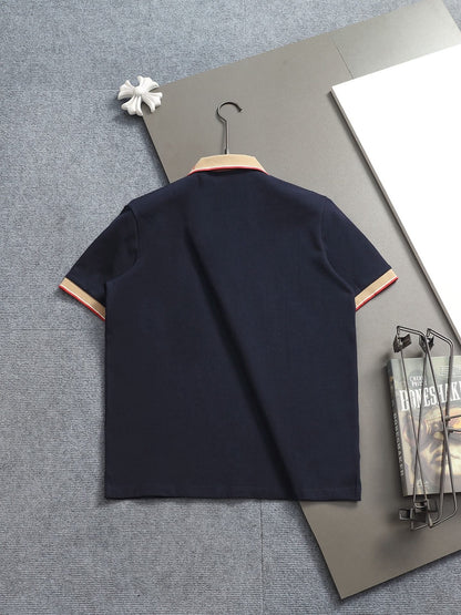 260415 New high-quality checked patchwork knit collar polo shirt