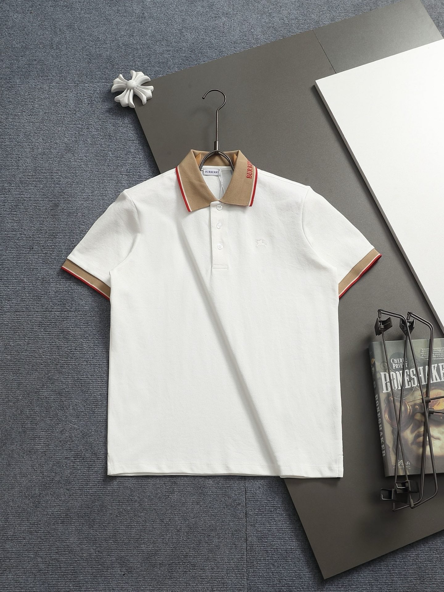 260415 New high-quality checked patchwork knit collar polo shirt